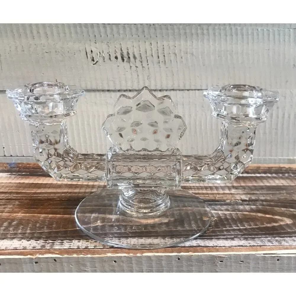 Set 2 Vintage Fostoria Elegant Glass Double Candlesticks Candle Holders 8.625